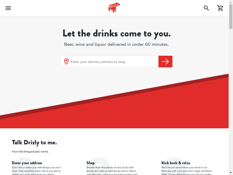Drizly Landing page