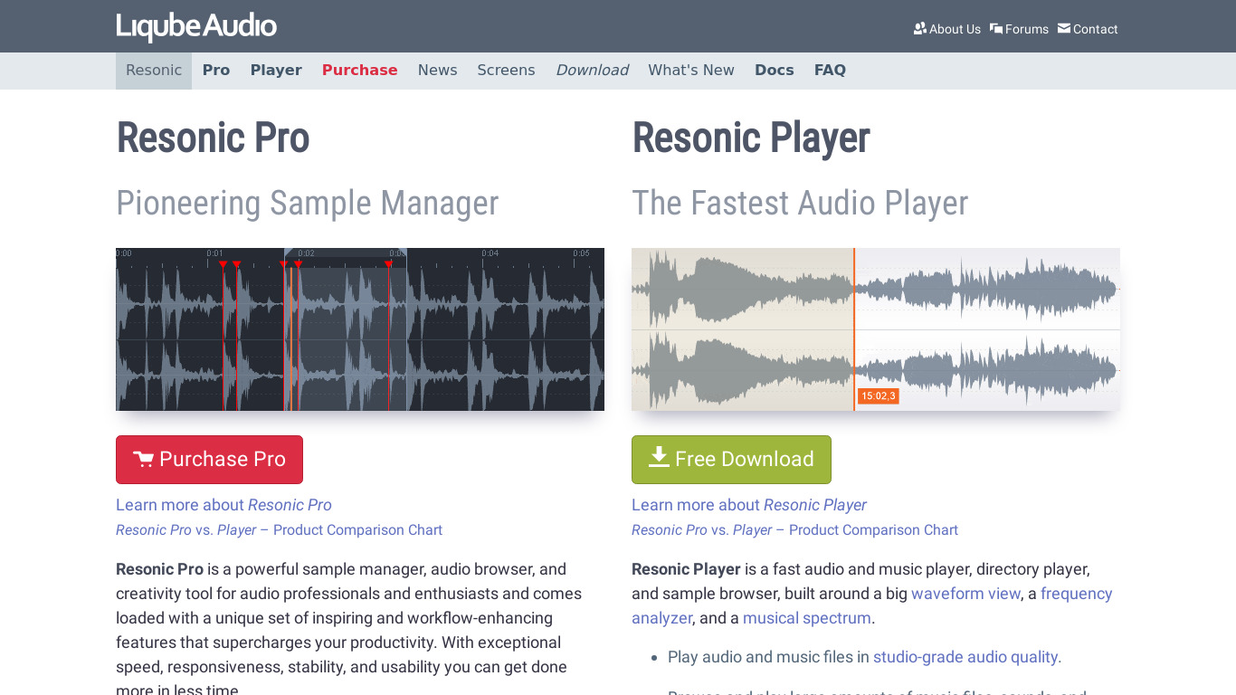 Resonic Player Landing page