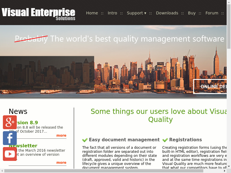 Visual Quality Enterprise Landing page