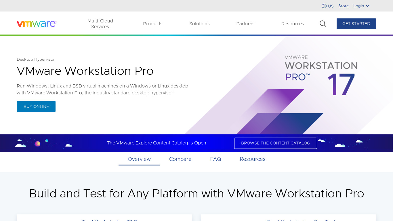 VMware Workstation Landing page