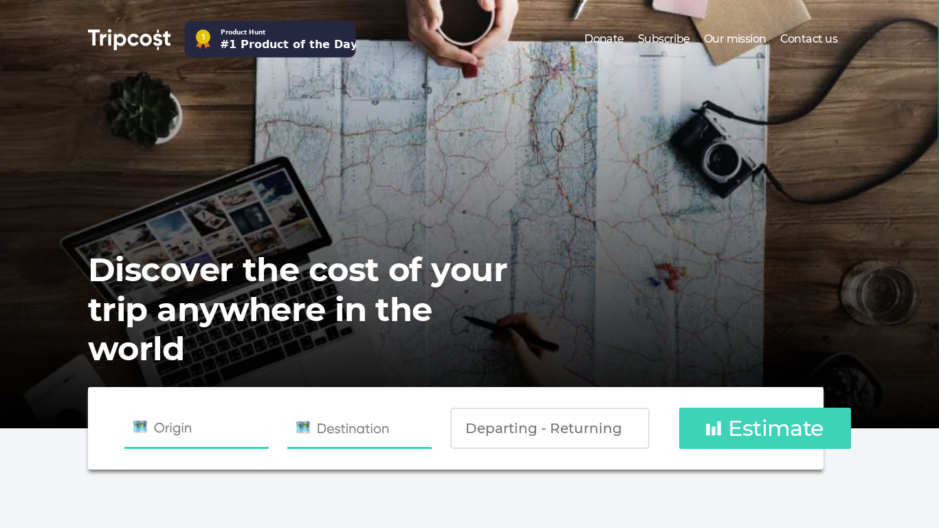 TripCost Landing page