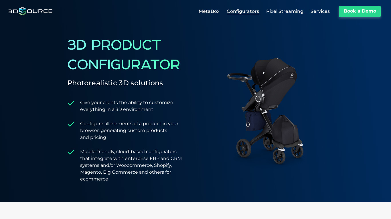 3D Source Product Configurator Landing page