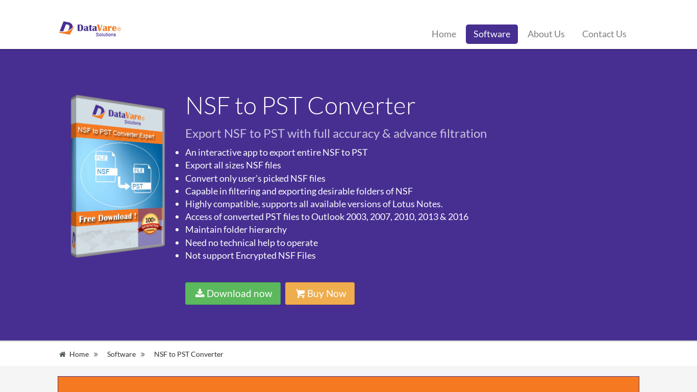 DataVare NSF to PST Converter Landing page