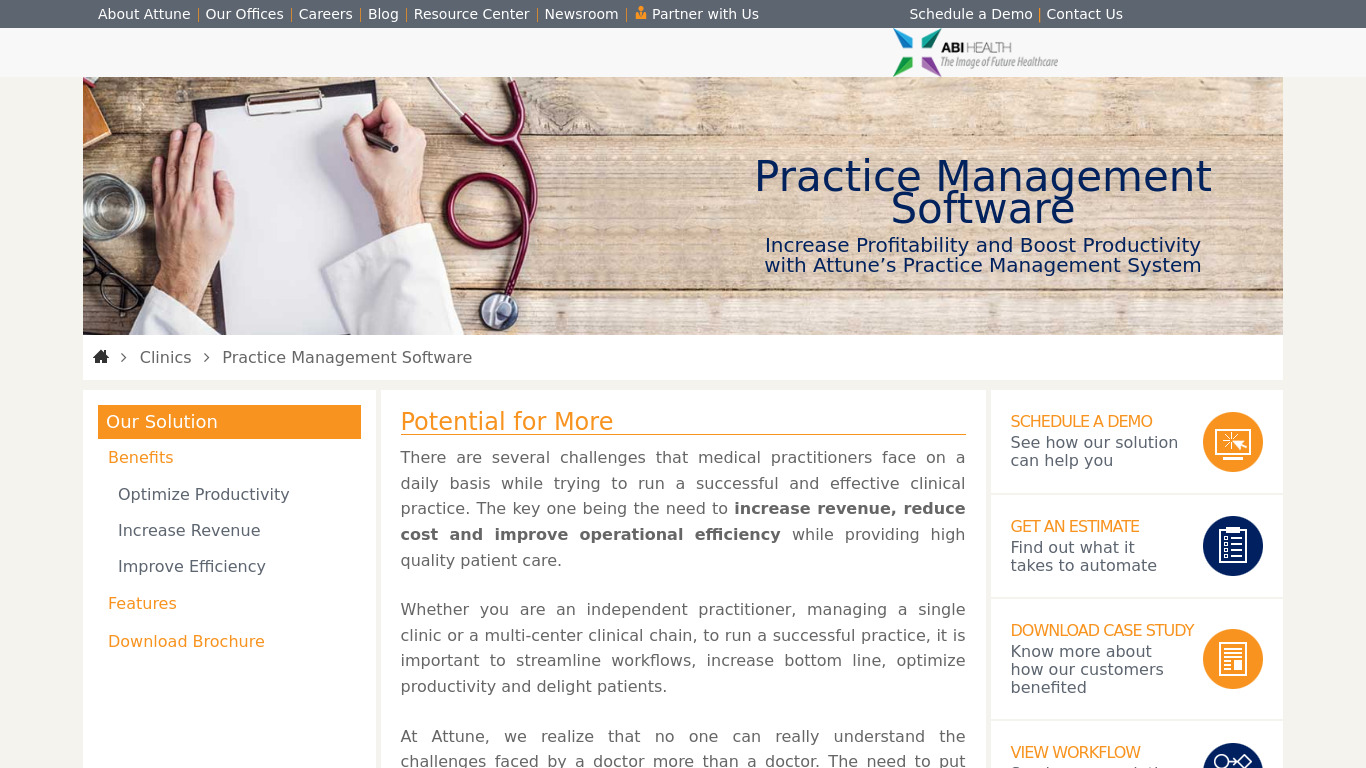Attune Practice Management Landing page