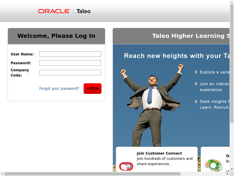 Oracle TBE Landing page