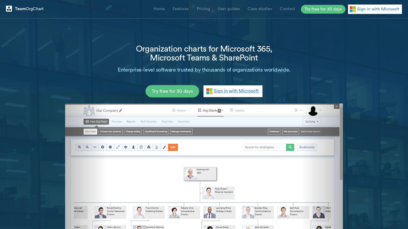 Team Org Chart Landing page