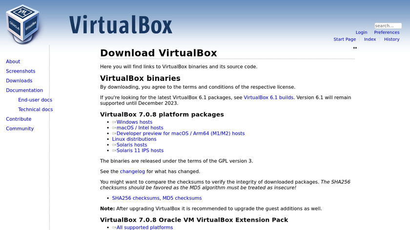 Oracle VM VirtualBox Landing Page