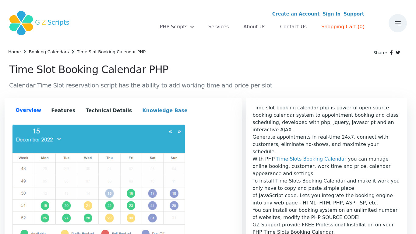 Time Slot Booking Calendar PHP Landing page