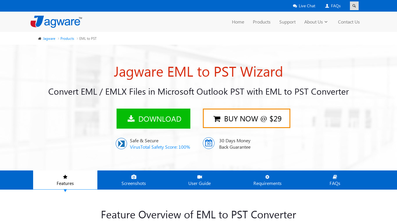 Jagware EML to PST Wizard Landing page