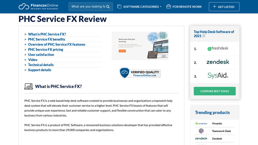 PHC Service FX Landing Page