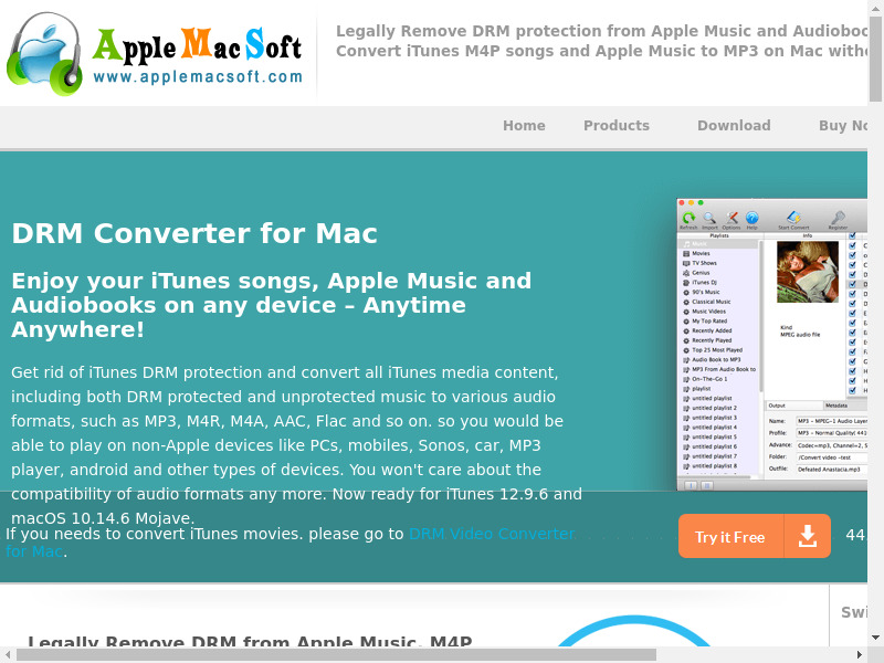 AppleMacSoft DRM Converter for Mac Landing page