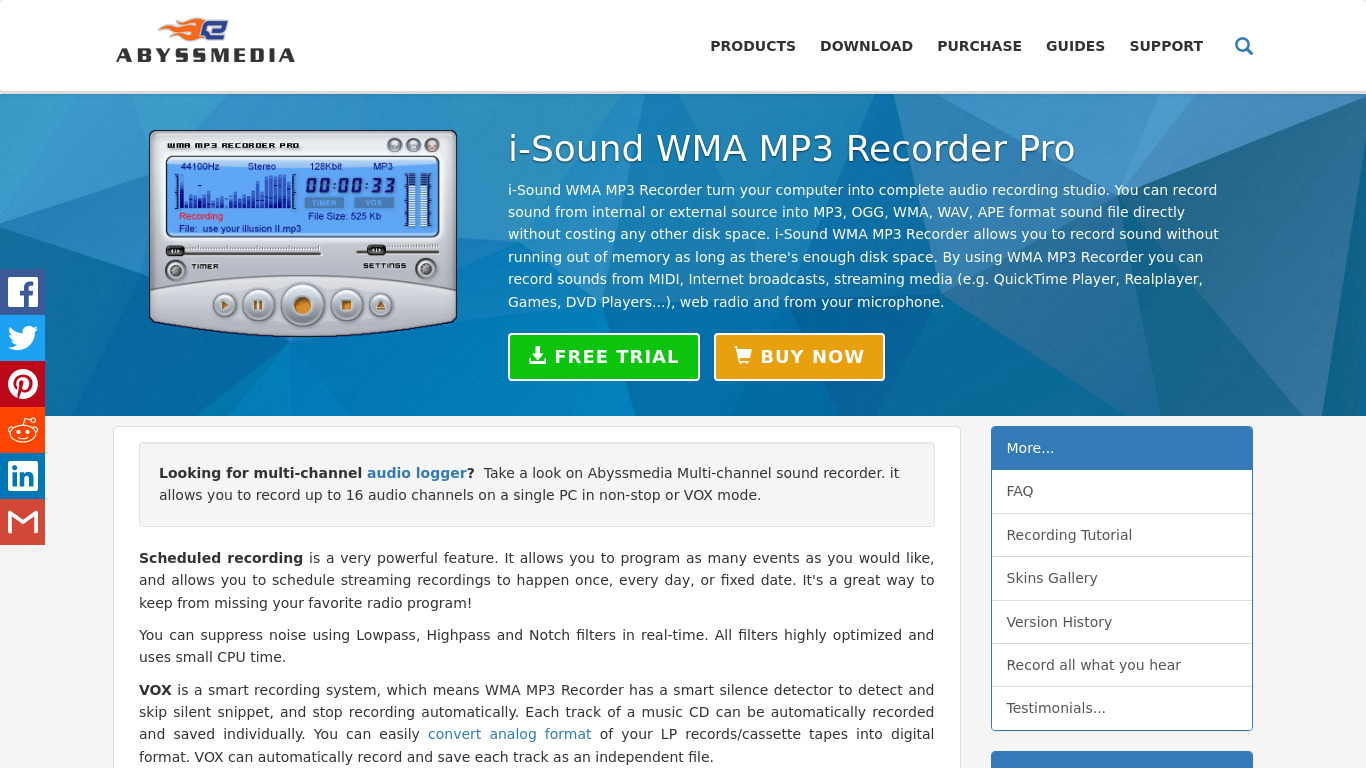 i-Sound WMA MP3 Recorder Pro Landing page