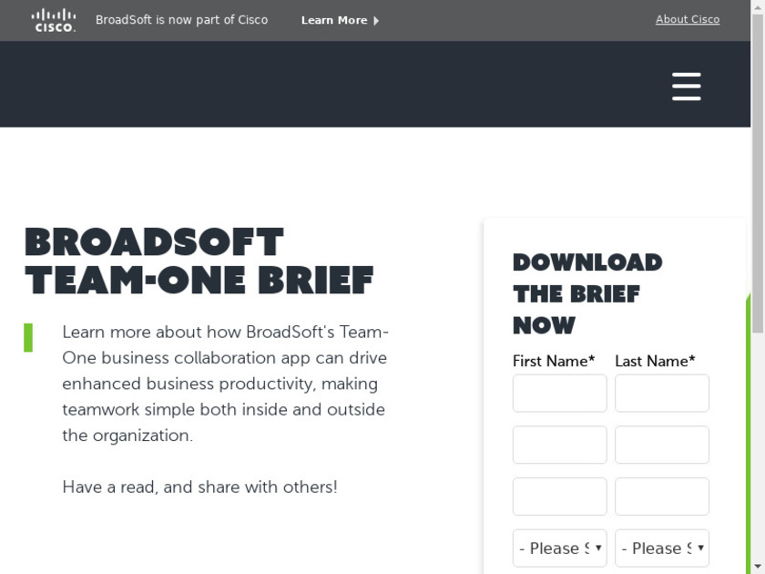 Broadsoft Team-One Landing Page