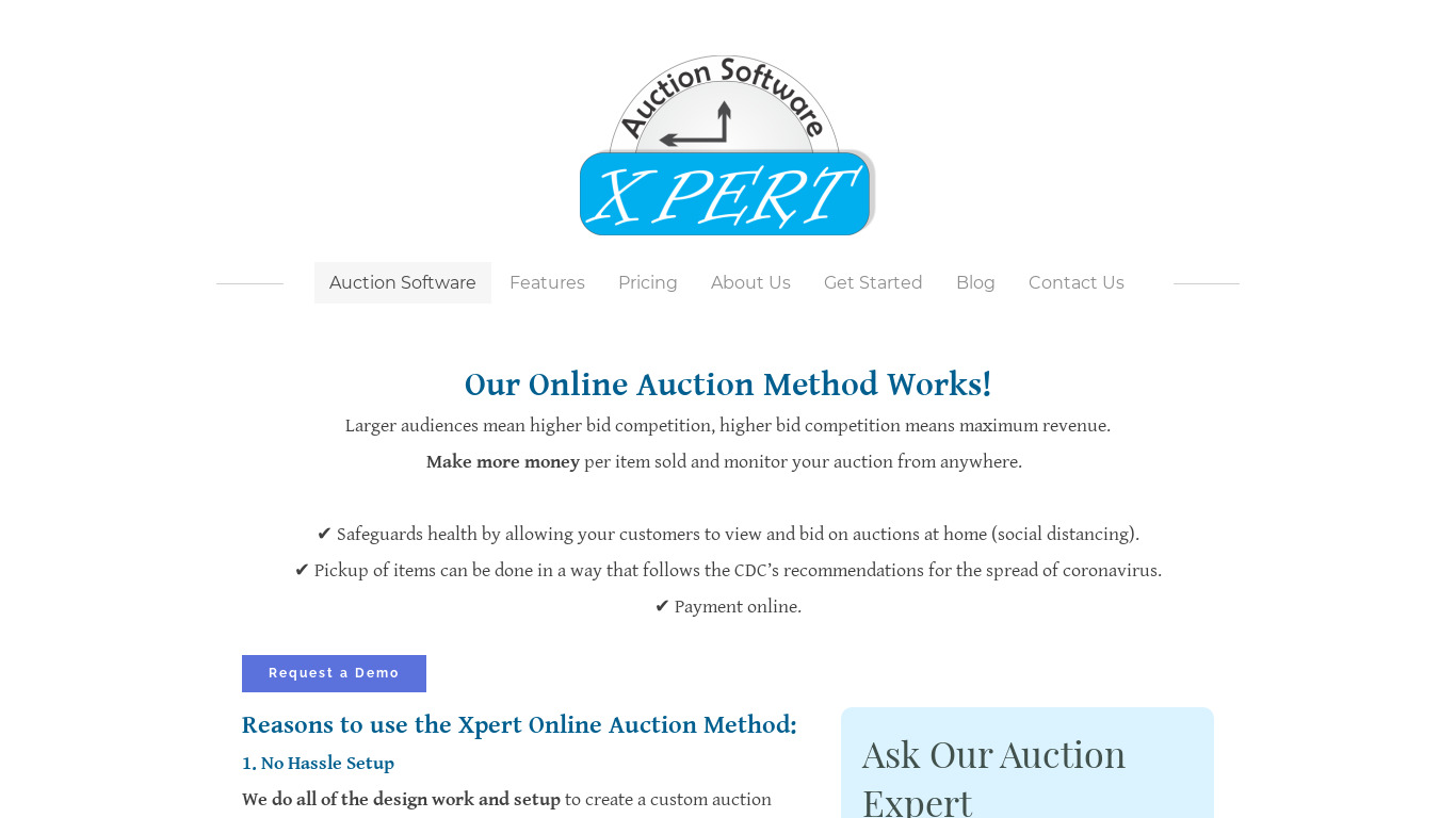 Xpert Auction Software Landing page