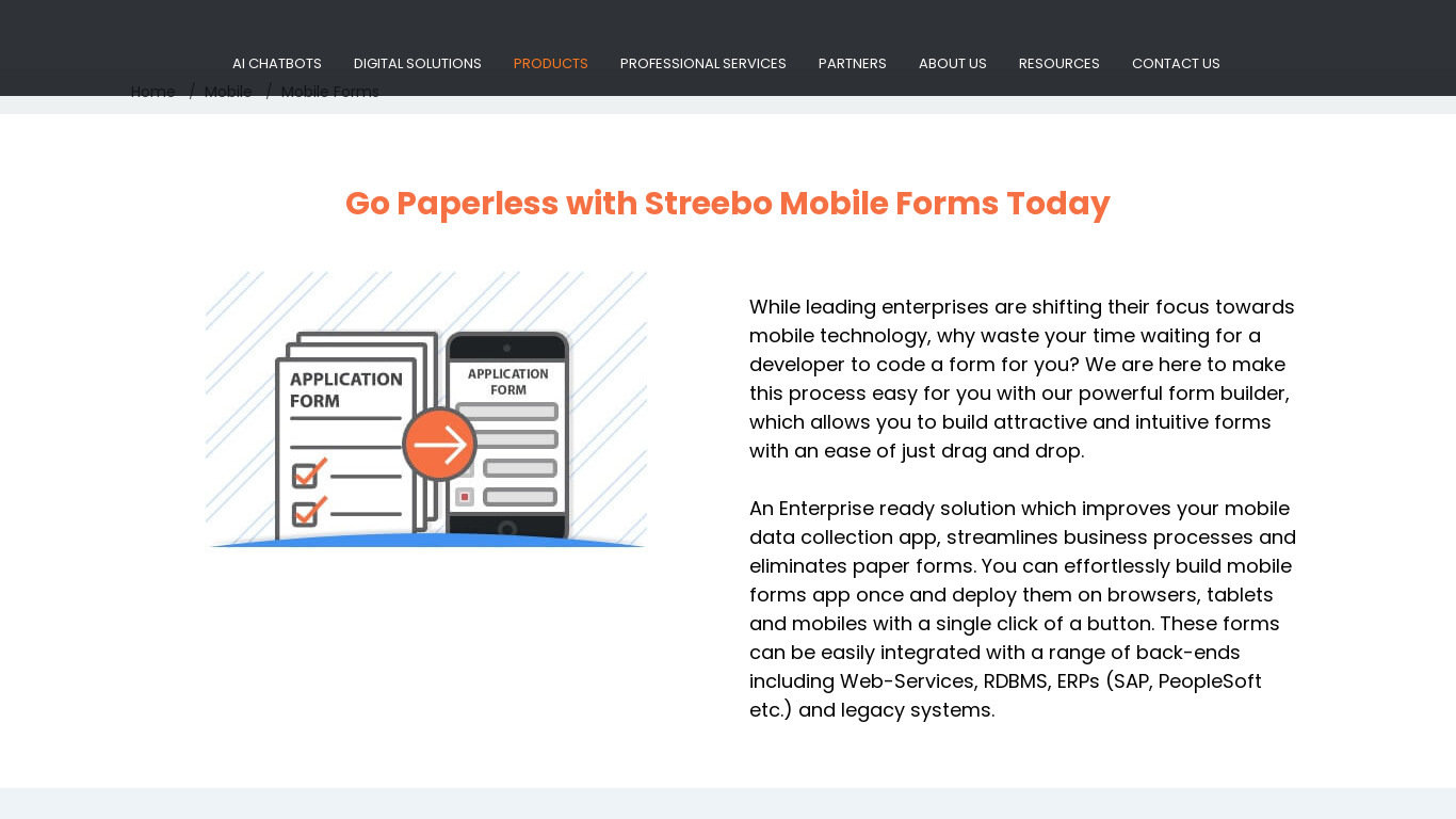 Streebo Mobile Forms Landing page
