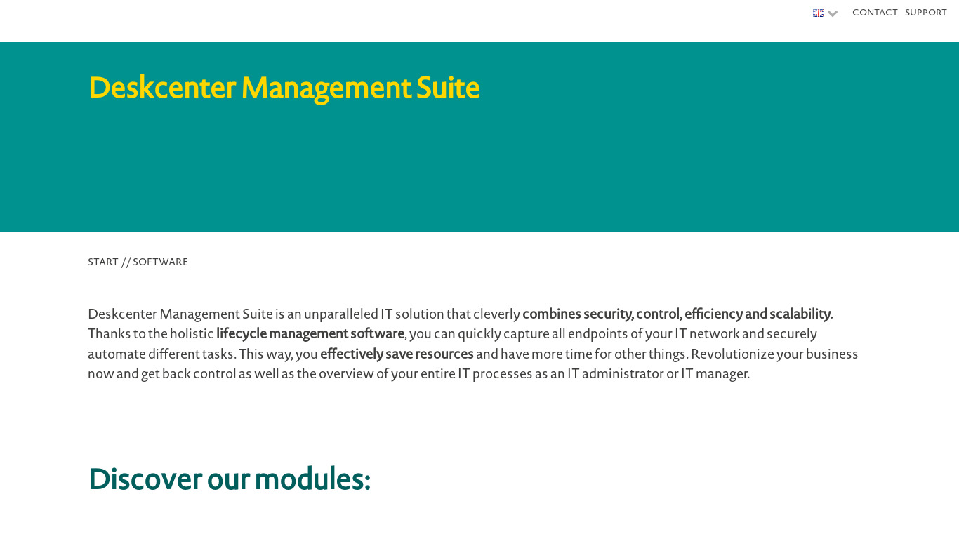 DeskCenter Management Suite Landing page