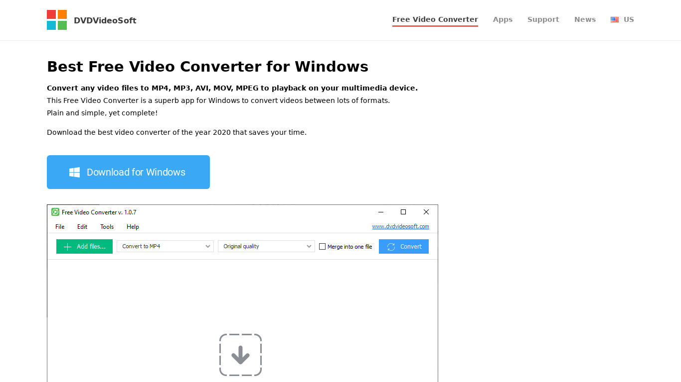 DVDVideoSoft Video to DVD Converter Landing page