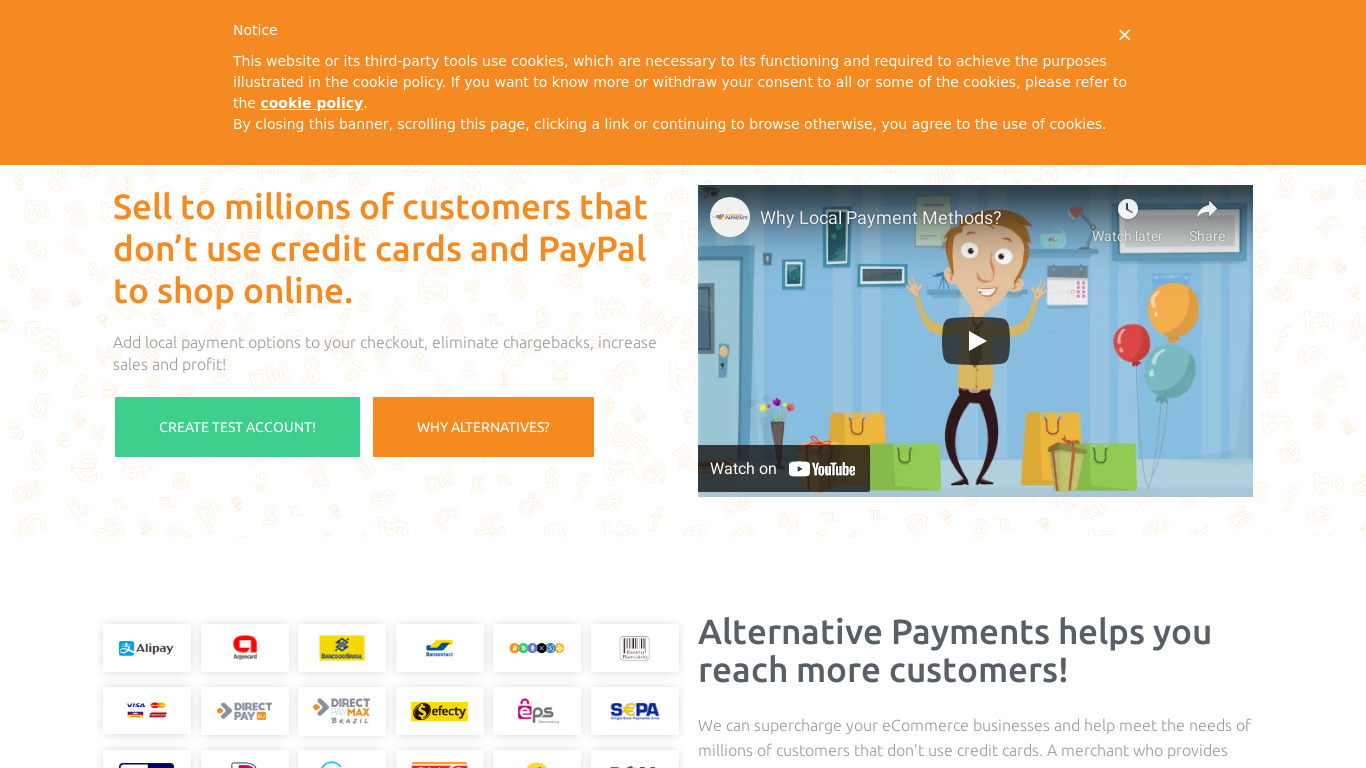Alternative Payments Landing page