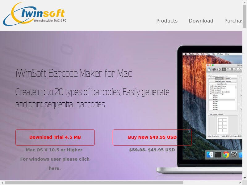 iWinSoft Barcode Maker for Mac Landing page