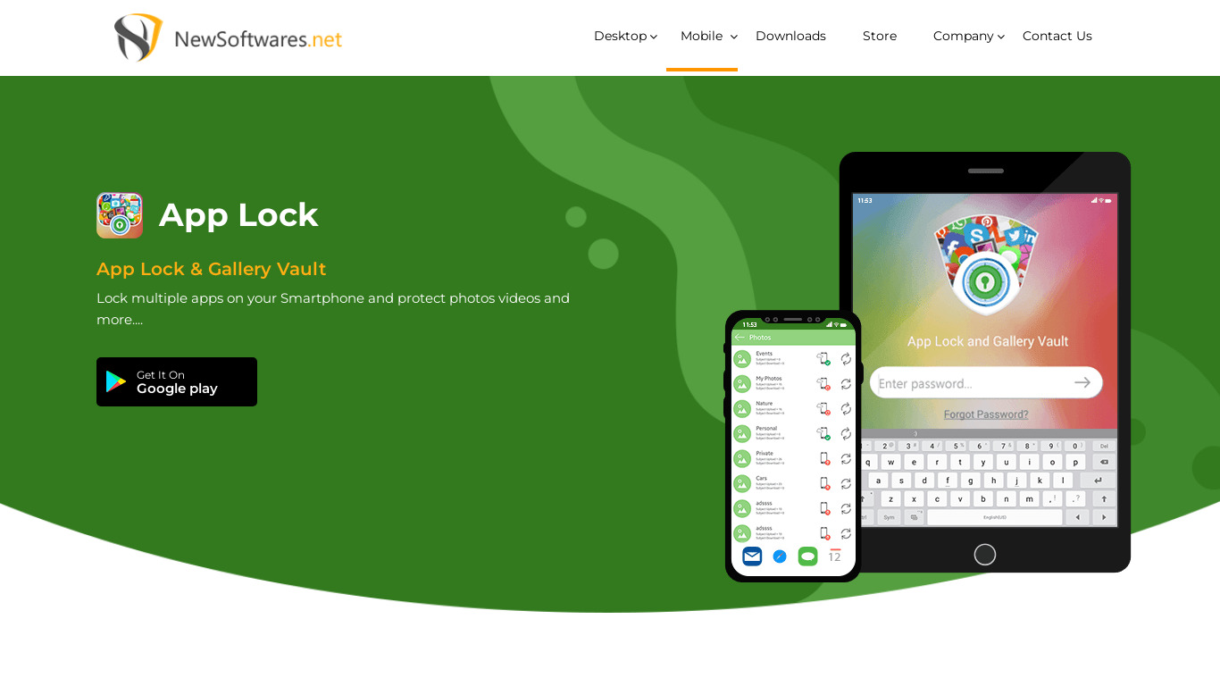 App Lock and Gallery Vault Landing page