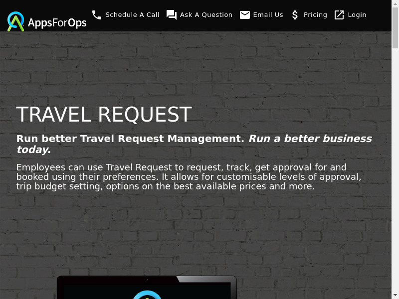 AppsForOps Travel Request Landing page