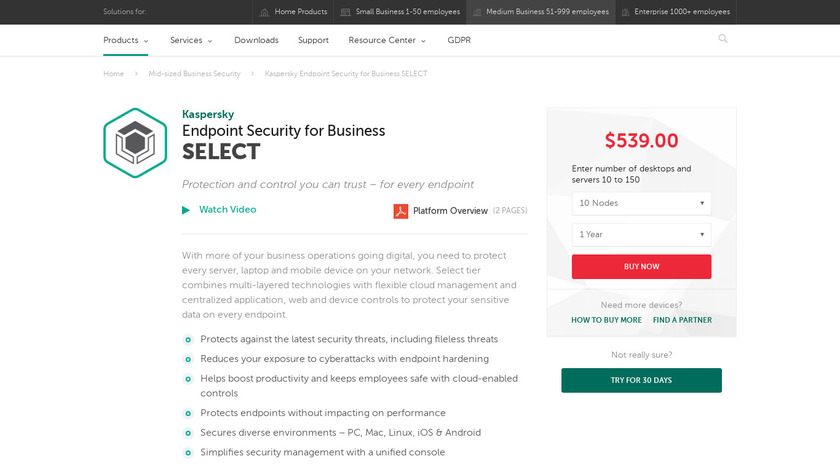 Kaspersky Endpoint Security Landing Page