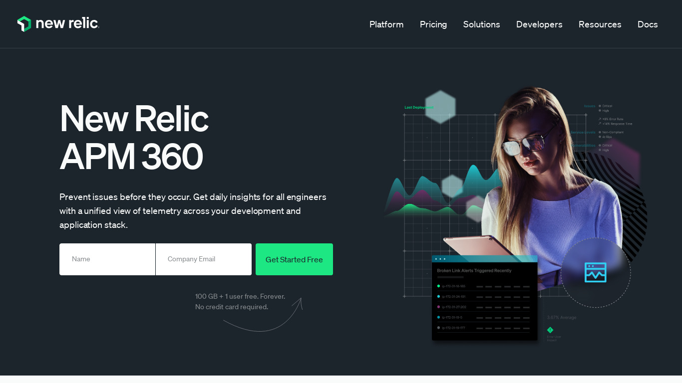 New Relic APM Landing page