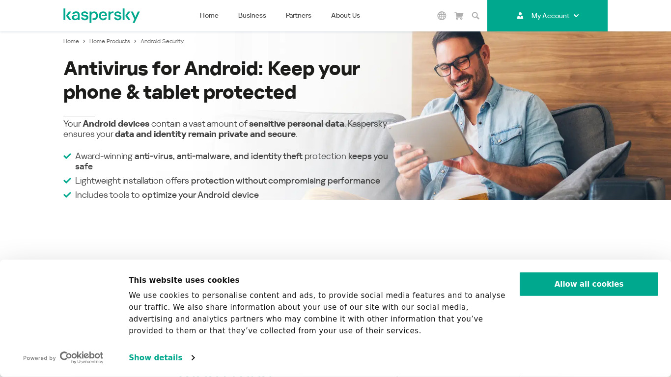 Kaspersky Internet Security for Android Landing page