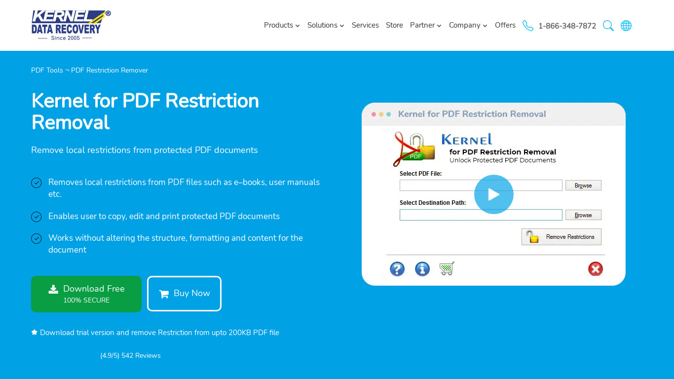 Kernel for PDF Restrictions Removal Landing page