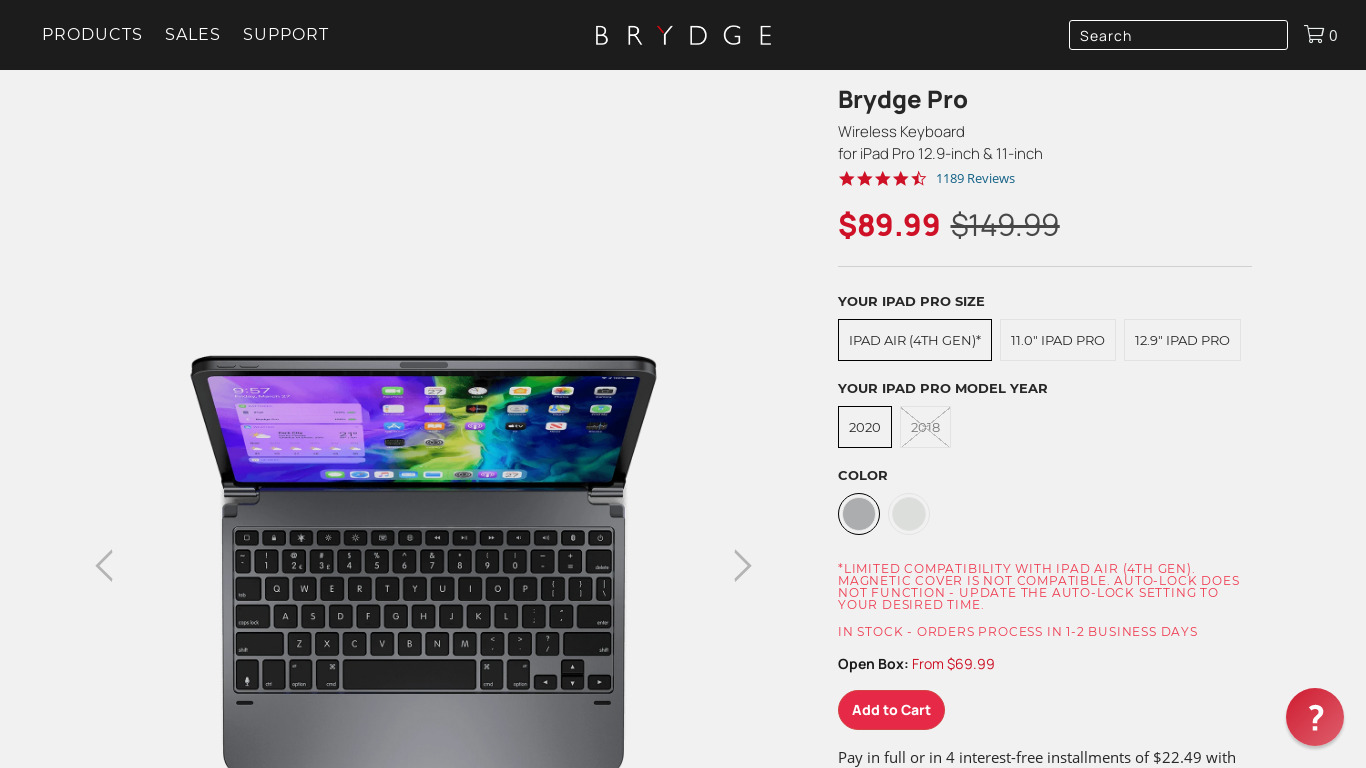 Brydge Keyboard for iPad Landing page