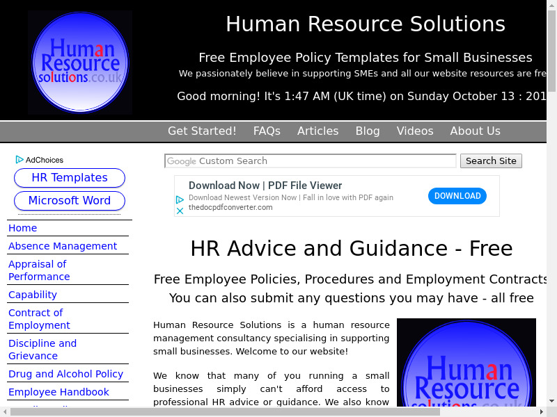 Human Resources Solution Landing page