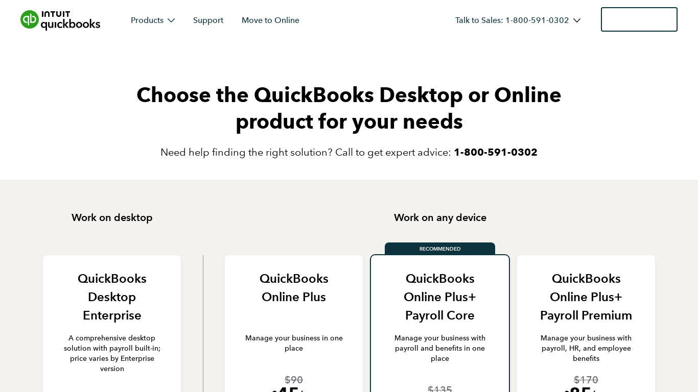 QuickBooks Pro Landing page