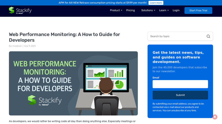 Website and Application Performance Monitoring Landing Page