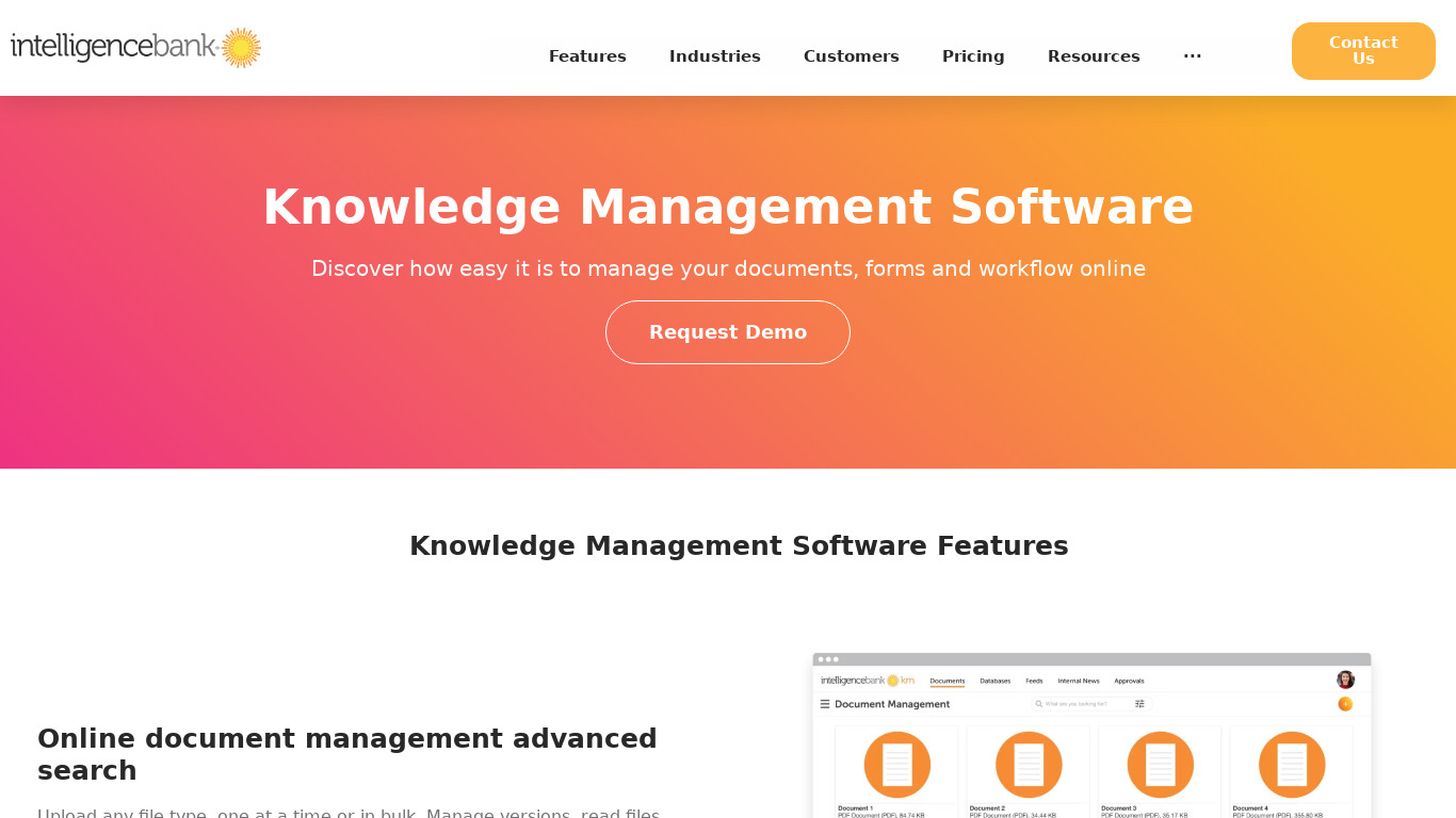 IntelligenceBank Knowledge Management Landing page