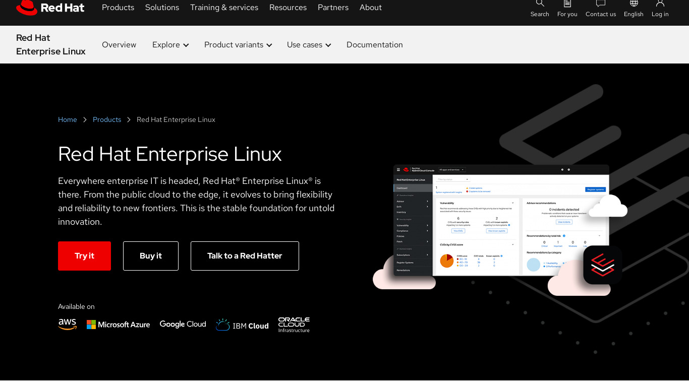 Red Hat Enterprise Linux Landing page