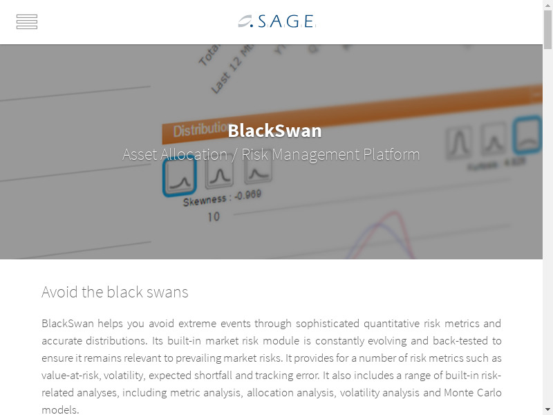 sage.ch BlackSwan Financial Platform Landing page
