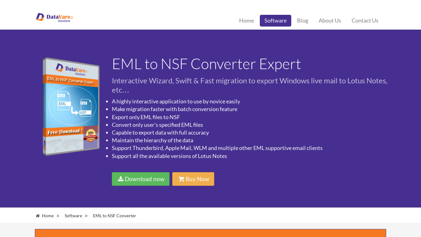 DataVare EML to NSF Converter Landing page