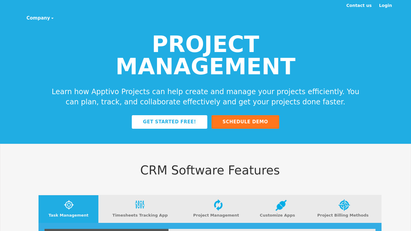 Apptivo Project Management Landing page