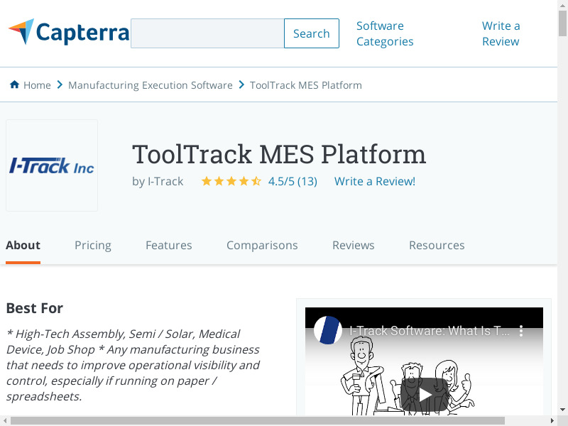ToolTrack MES Platform Landing page