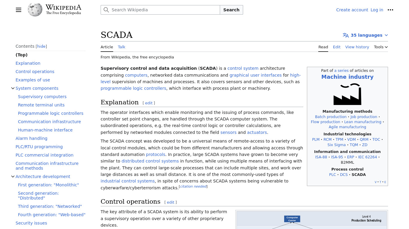 SCADA Landing page