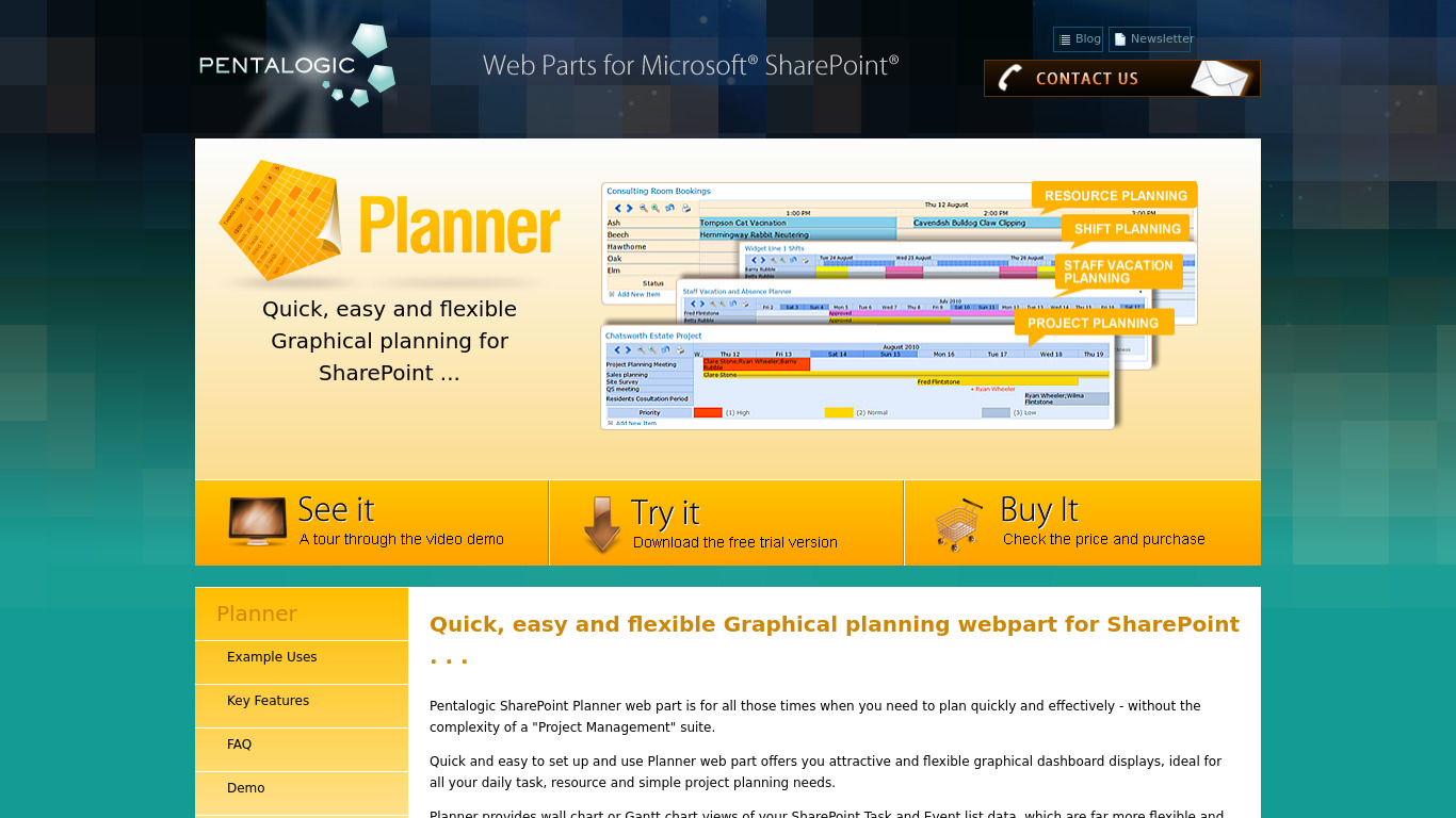 Pentalogic Planner Landing page