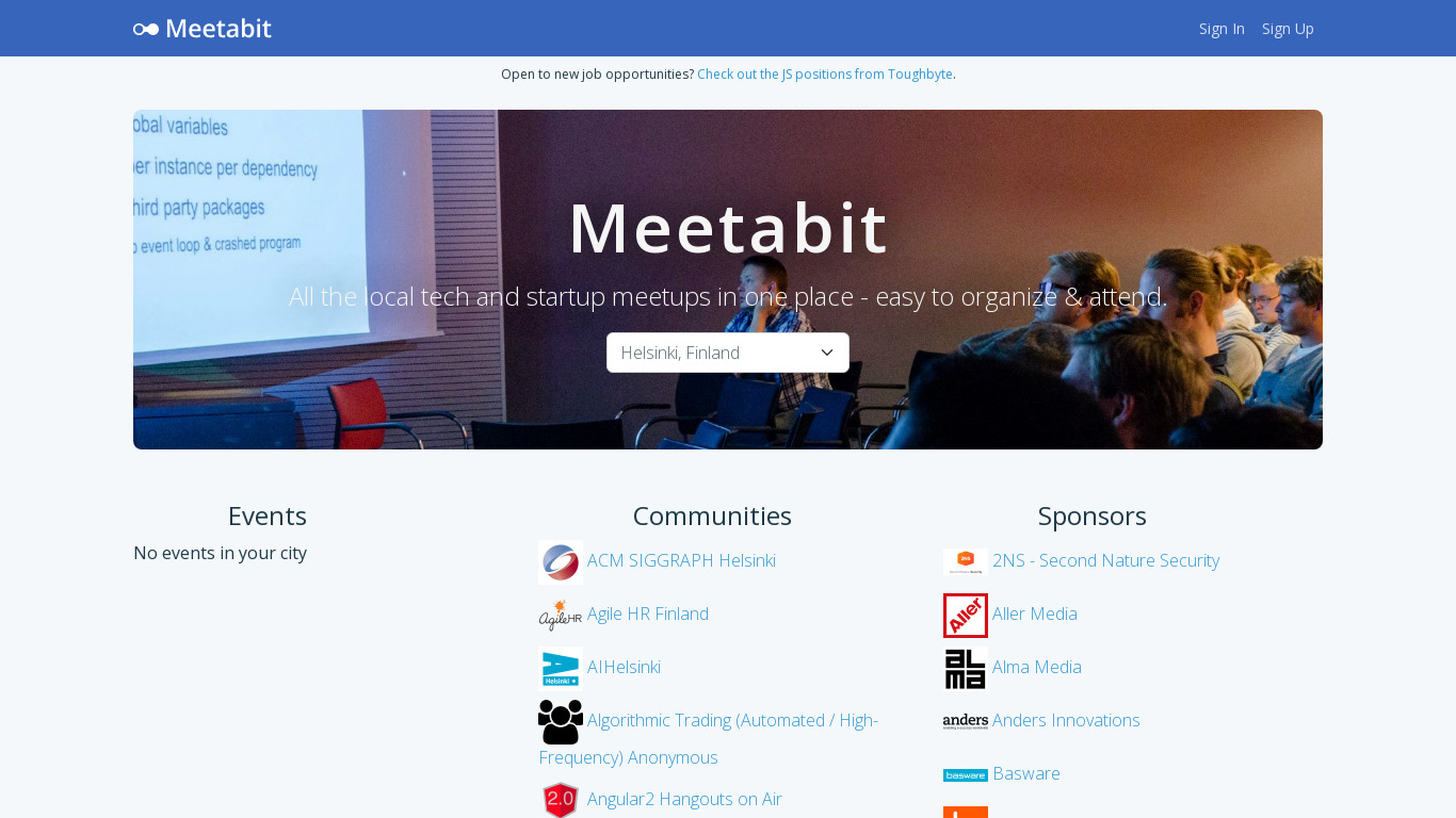 Meetabit Landing page