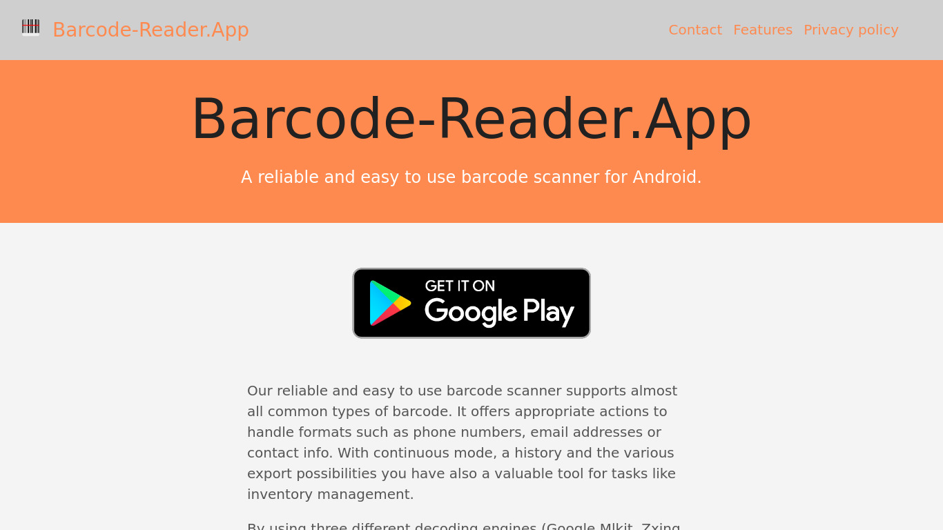 Barcode-Reader.app Landing page