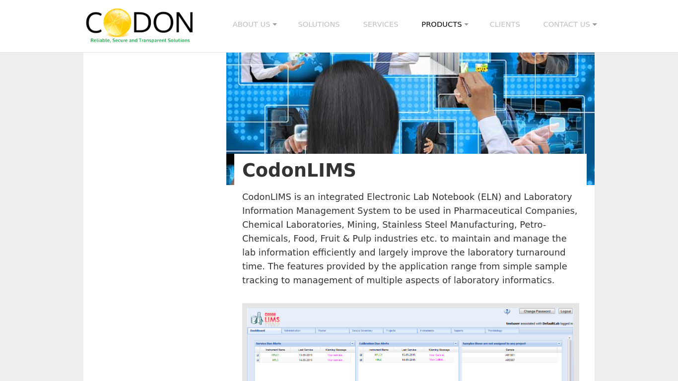 CodonLIMS Landing page