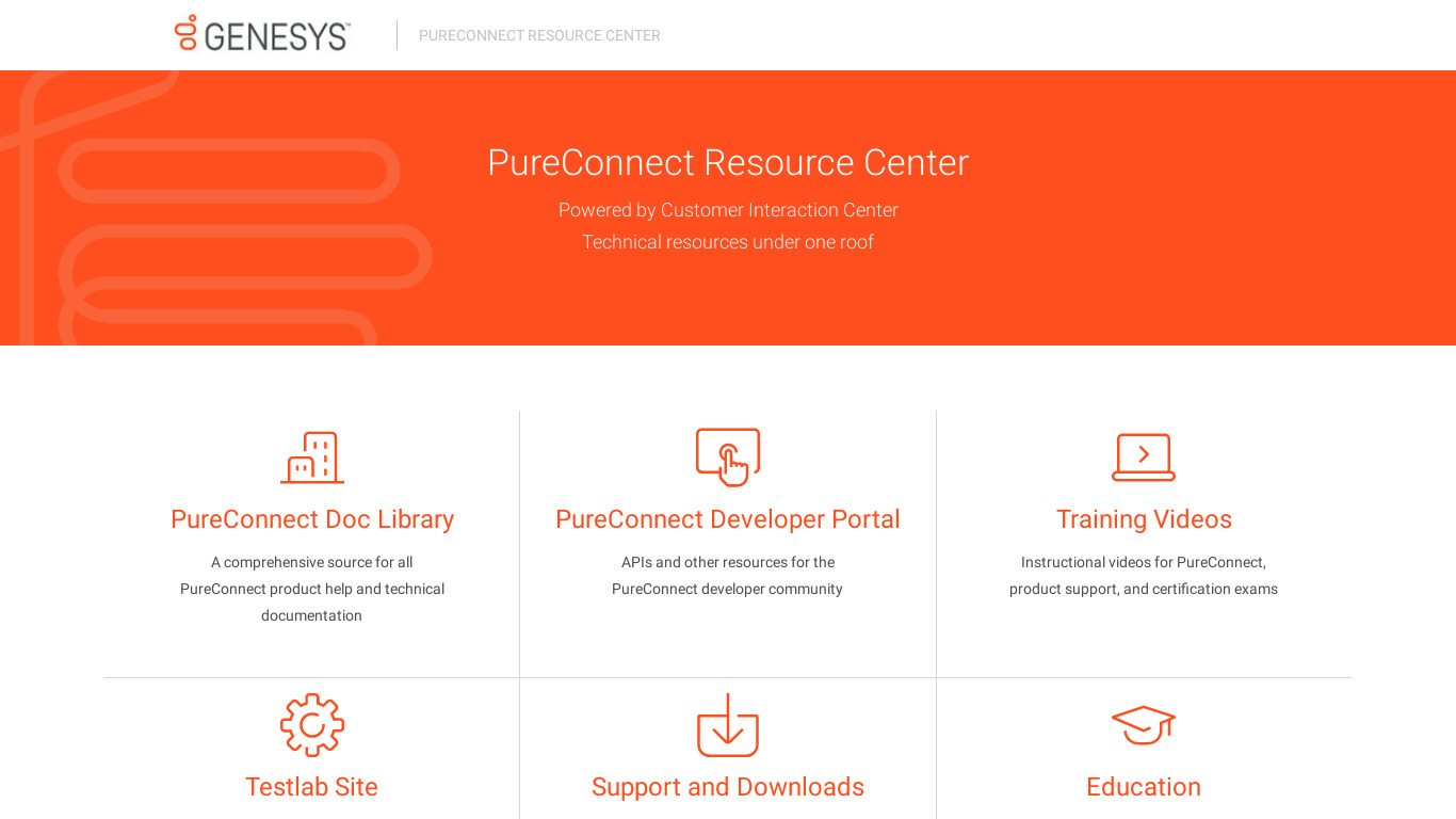 Genesys PureConnect Landing page
