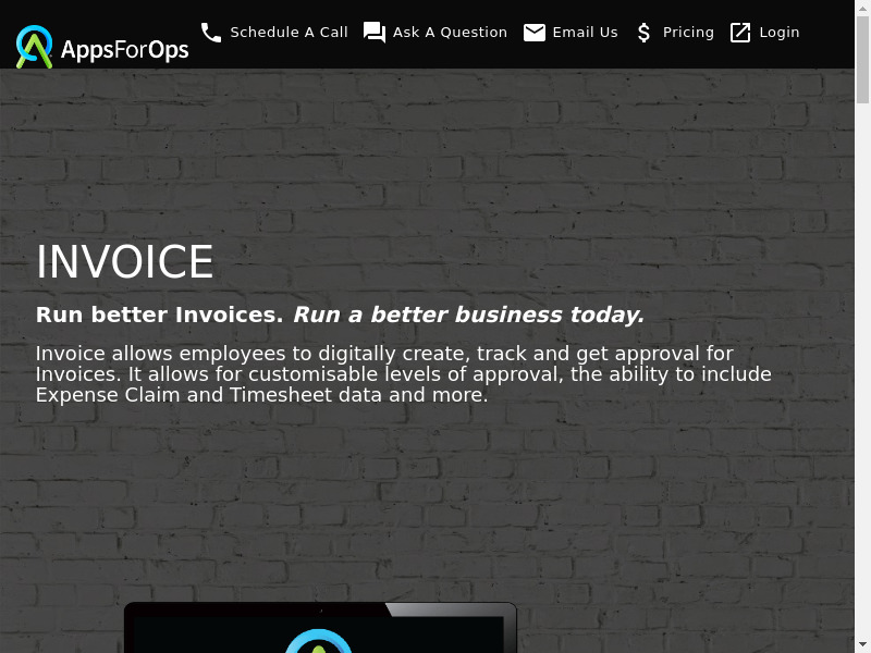 AppsForOps Invoice Landing page