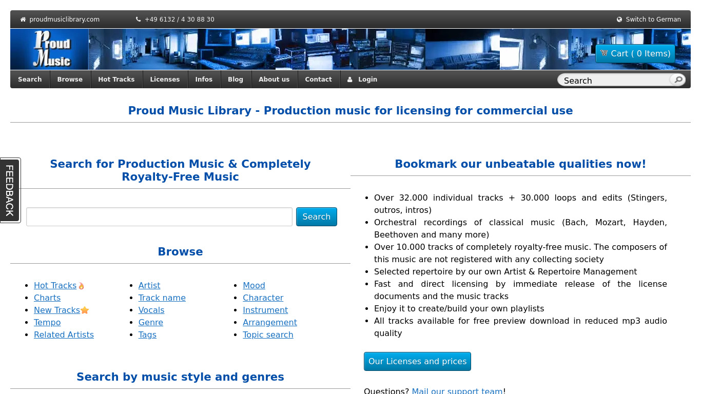 Proud Music Library Landing page