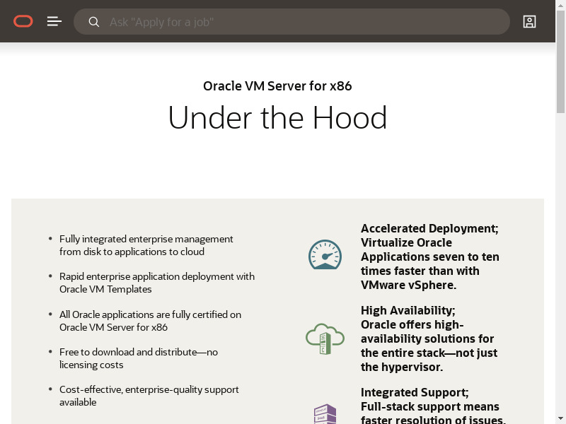 Oracle VM Server Landing page