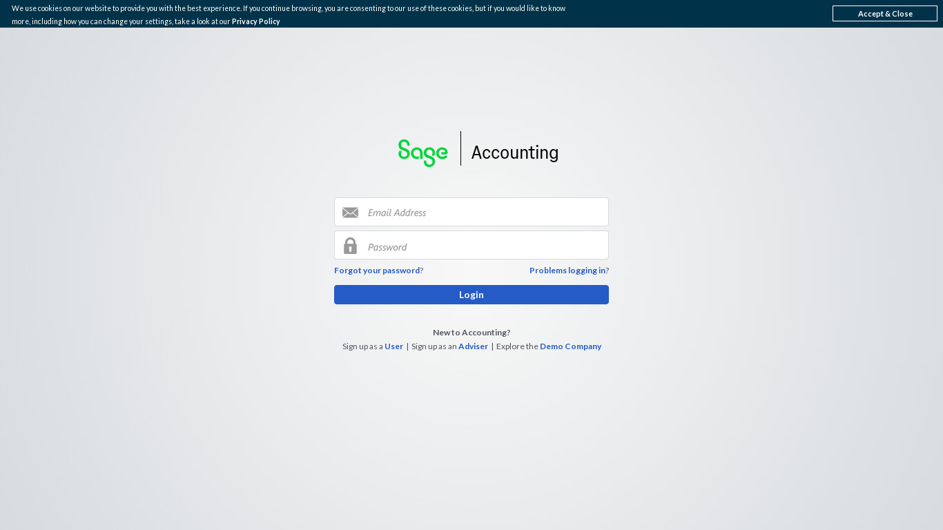 Sage One Accounting Landing page