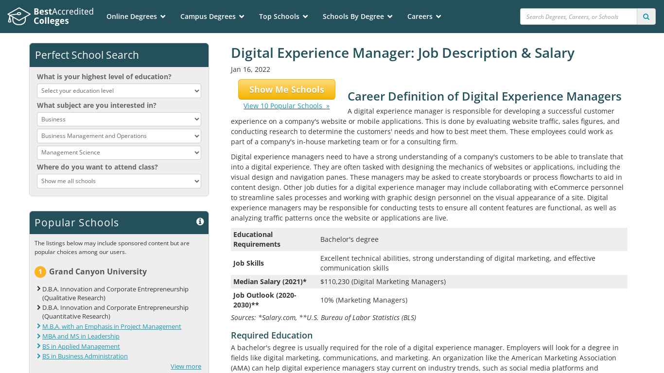 Digital Experience Manager Landing page